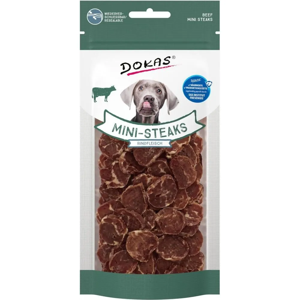 Dokas Mini-Steaks okse 50 g - naturlige hundesnacks med torsk